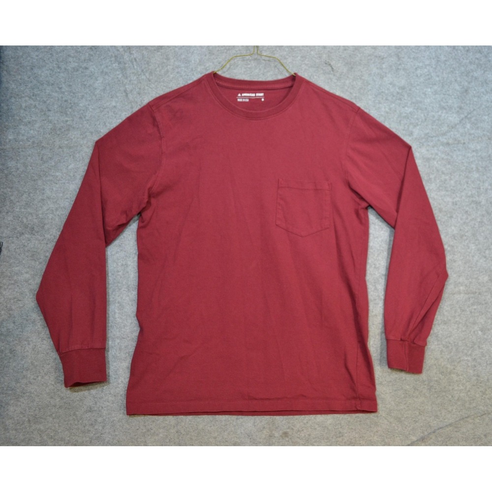 American Giant Shirt Mens Small Red Long Sleeve Pocket Tee Cotton Made USA